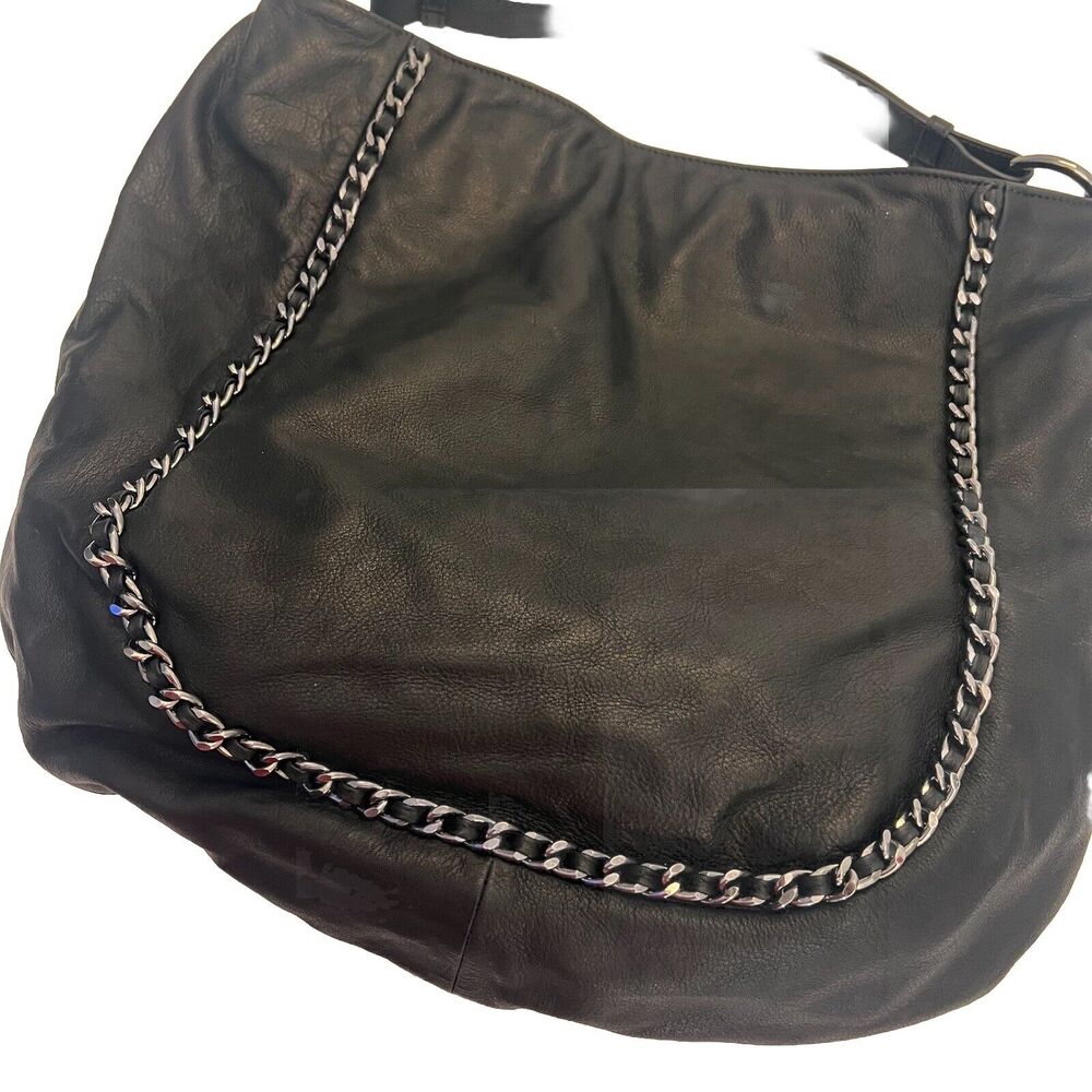 Abro Black Purse Shoulder Bag Boho Slouchy Hobo Chain  Italian Leather Hippie